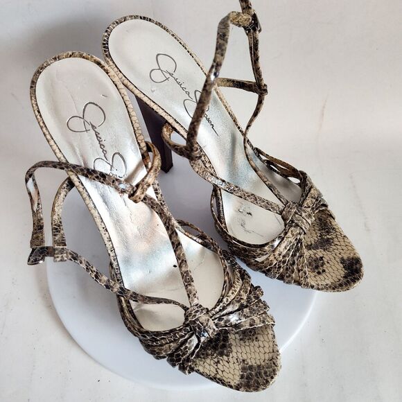 Jessica Simpson Leather Slingback Snakeskin 1" Platform 5" Heels Sexy Size 7 - Picture 8 of 9